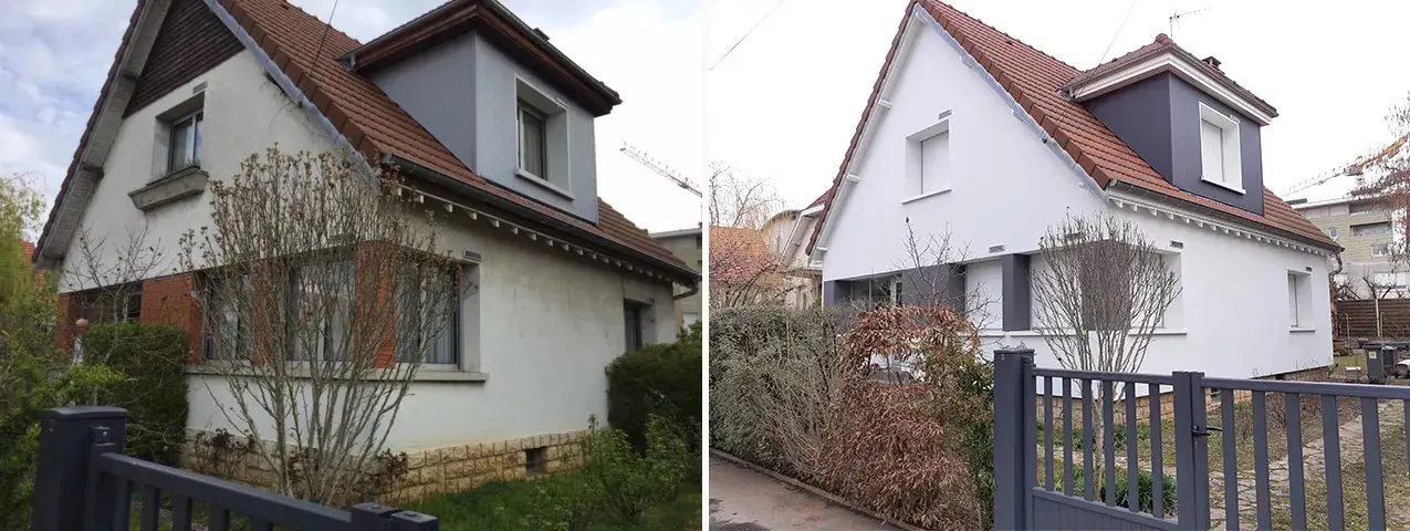 Un avant après ravalement de façade et isolation thermique par l'extérieur