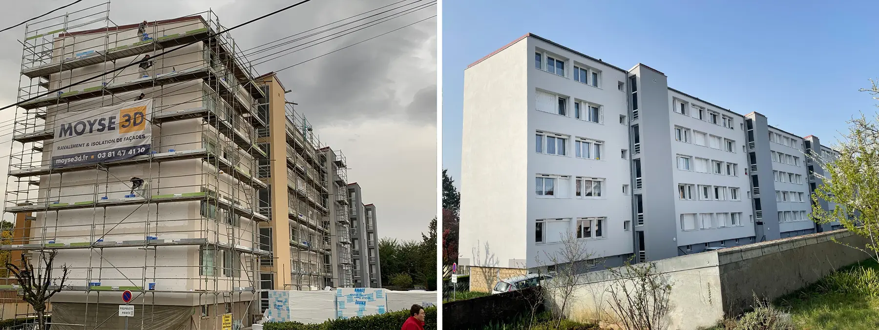 Isolation thermique par l'extérieur et ravalement de façade d'un immeuble par Moyse 3D